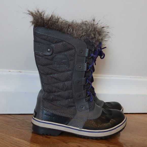 SOREL TOFINO BOOTS II waterproof grey lace up fur warm 8 snow winter quilted prp - Picture 3 of 8